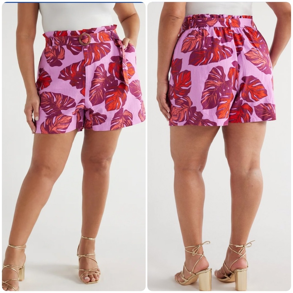 NEW Sofia Jean Linen Blend Top High Waisted Paper Bag Shorts Set - Picture 15 of 16
